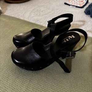 Kork-Ease Black Leather Platform Shoes